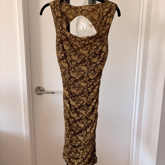 Free People Dresses & Skirts - Free People Vintage 2010s Ruched Dress | Gold Floral | Open Back